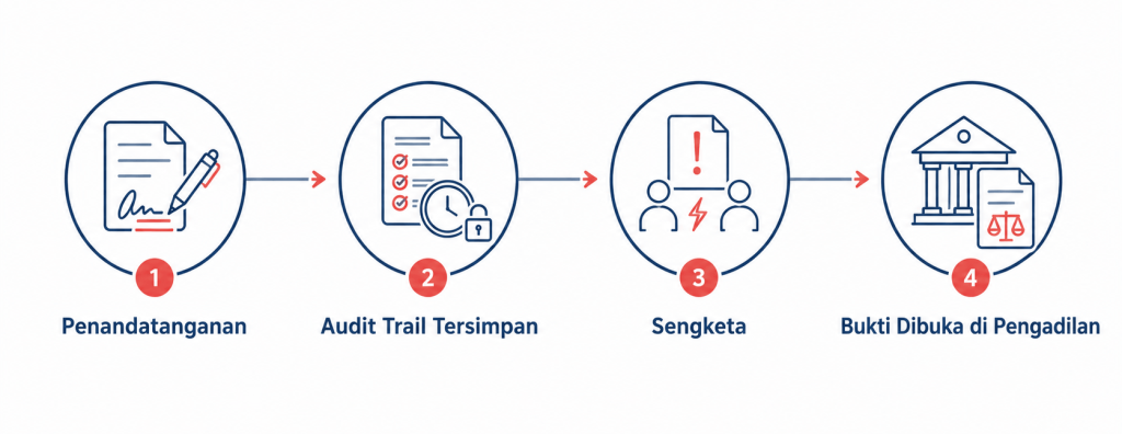 Timeline audit trail dan bukti elektronik untuk UU ITE tanda tangan di pengadilan
